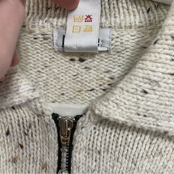 [M] Vintage Creme, Brown & Grey Speckled Winter Forest Zip-Up Knit Sweater Women - Picture 13 of 14